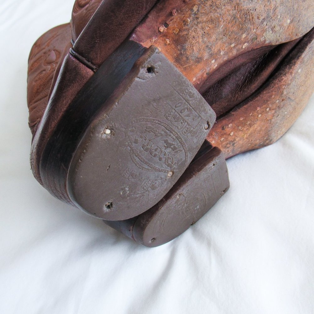 VINTAGE Western Embroidered Leather Cowboy Boots Brown Mid Calf Size Mens 9 - Picture 9 of 12